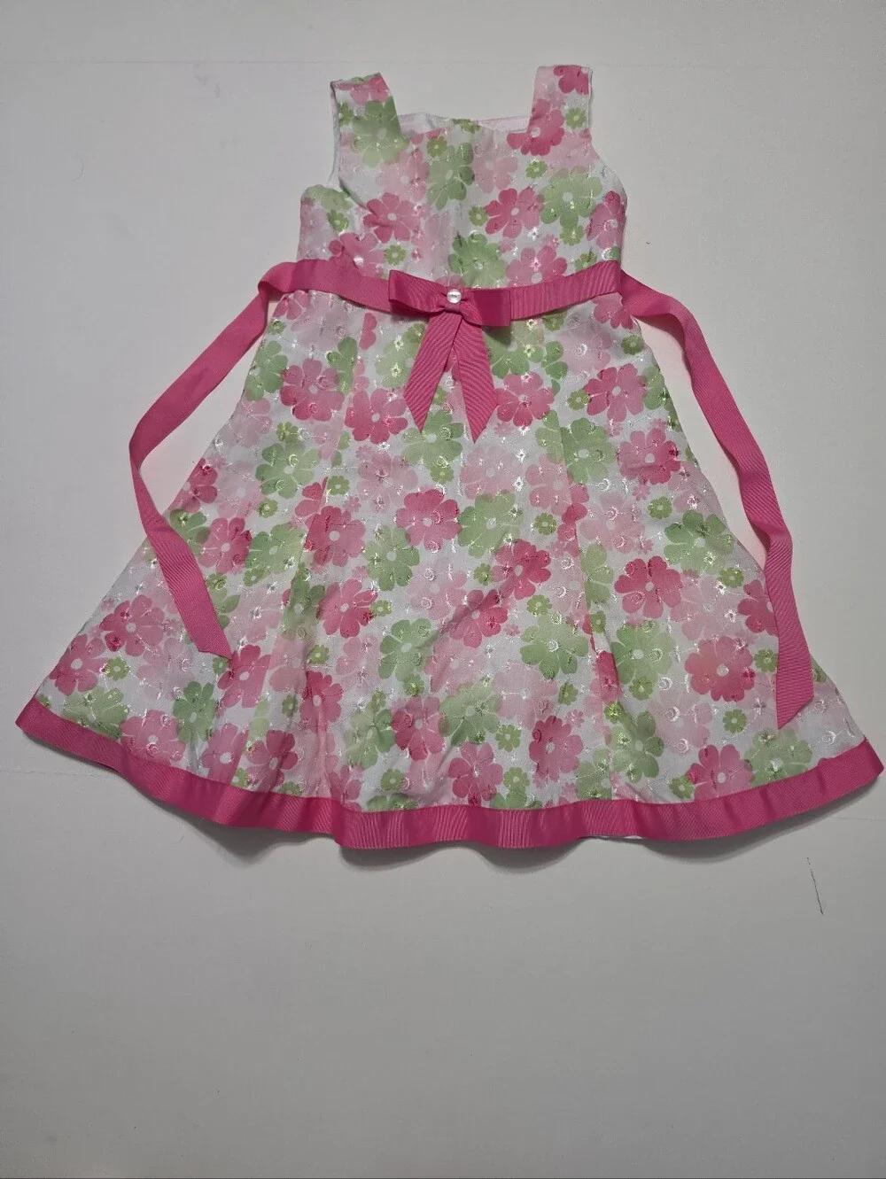 Youngland Girls Pink and Green Floral Party Dress Sz 5